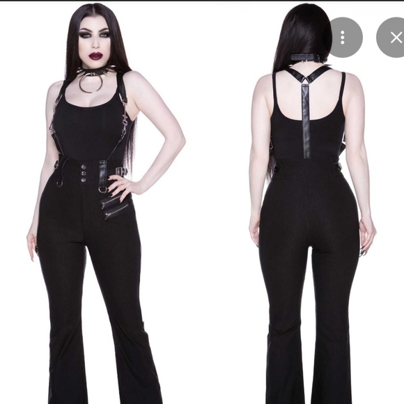 Killstar Pants - Killstar Corporate Misfit Black Suspender Pants with Silver Accents